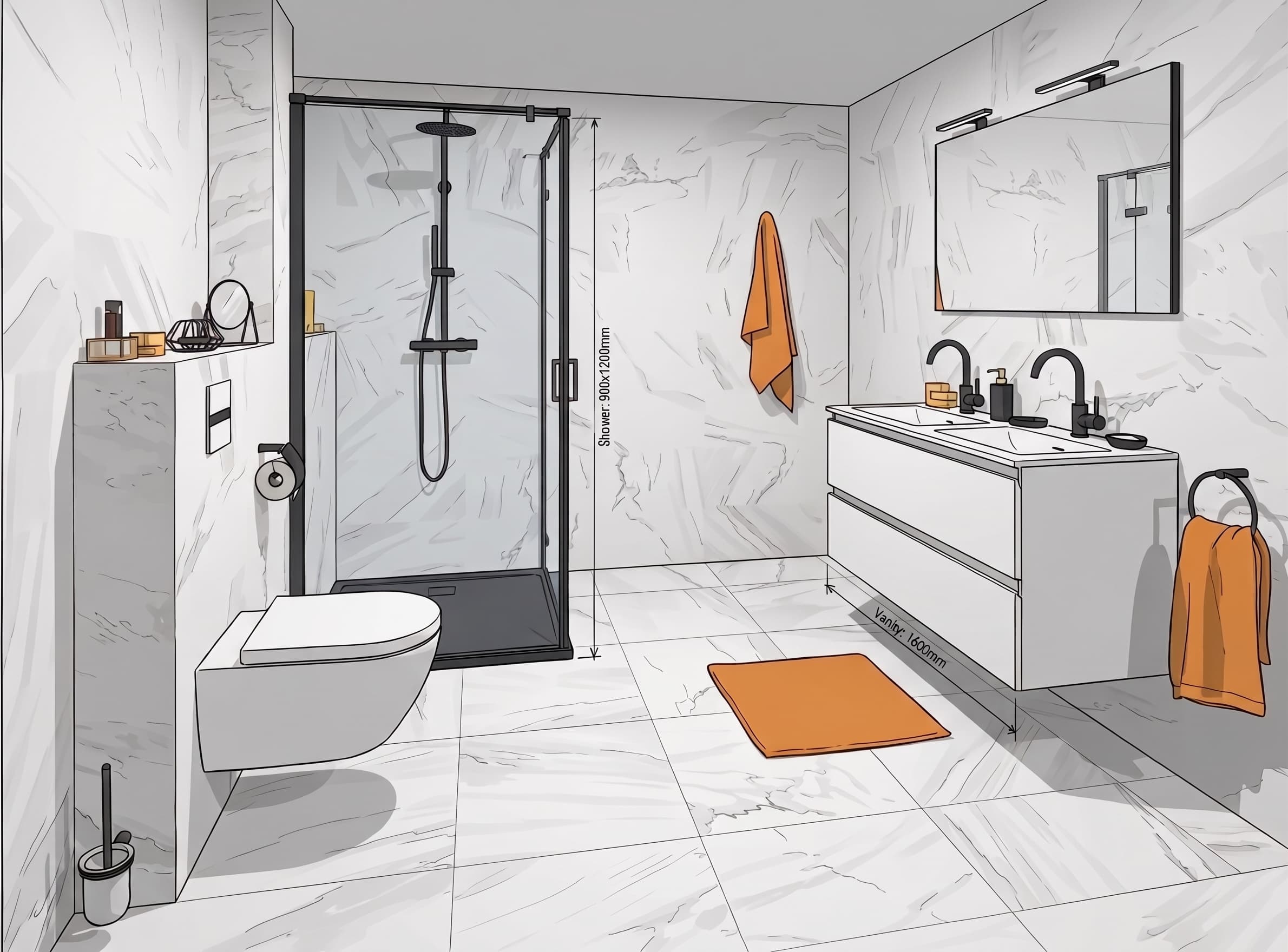 3D-ontwerp van een badkamer-renovatie